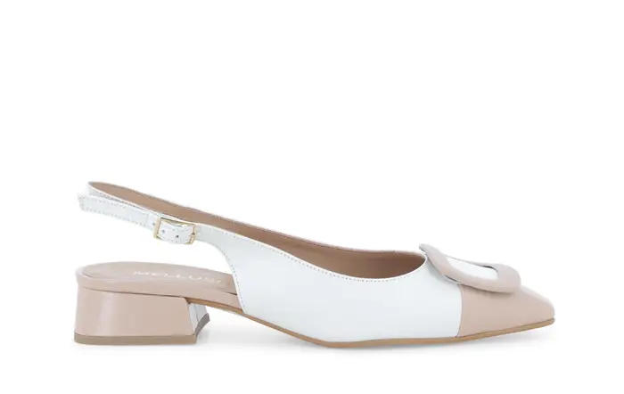 Décolleté donna slingback con cinturino in pelle bianco nude v701q