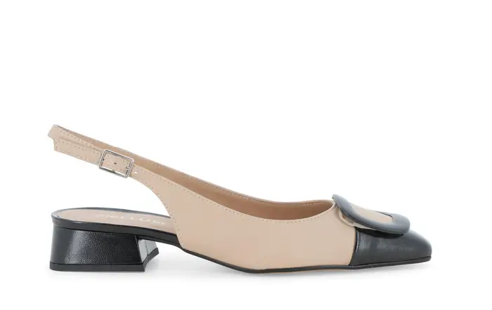 Décolleté donna slingback con cinturino in pelle nero nude v701q