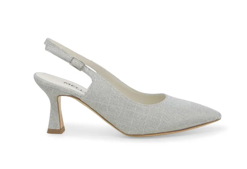 Melluso Décolleté donna slingback in tessuto argento d165q