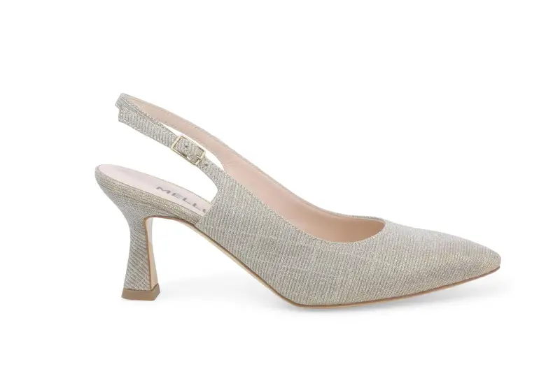 Melluso Décolleté donna slingback in tessuto platino d165q