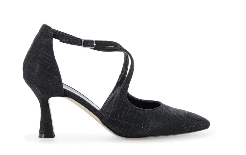 Melluso Décolleté elegante nero glitterata con incrocio sul collo del piede e1631q