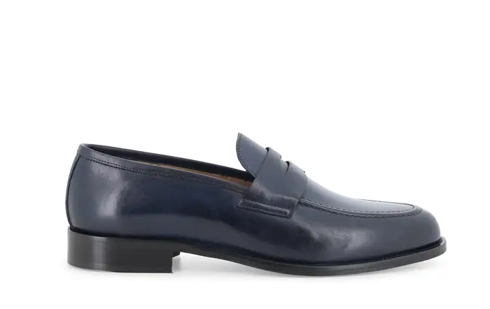Mocassino classico uomo fondo cuorio in pelle blu notte u90608q