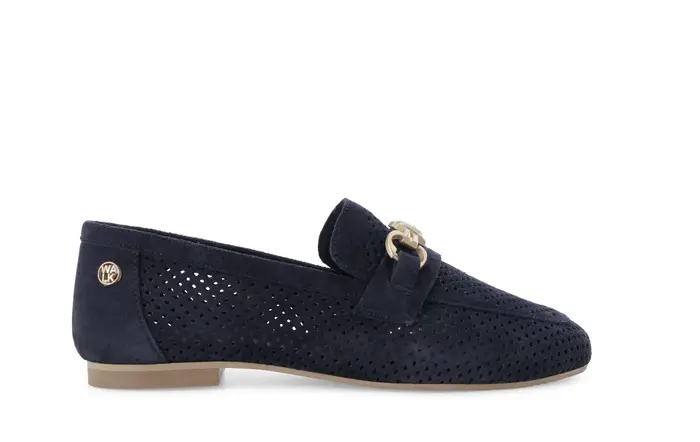 Mocassino donna tacco basso comodo in camoscio blu k56238