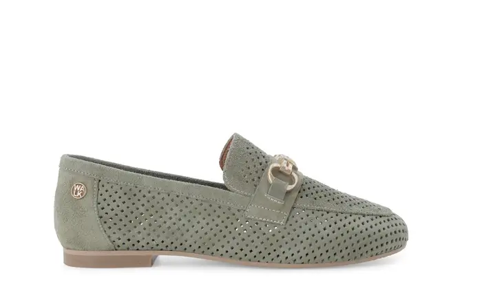 Mocassino donna tacco basso comodo in camoscio verde k56238