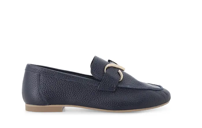 Mocassino donna tacco basso comodo in pelle blu navy k56237