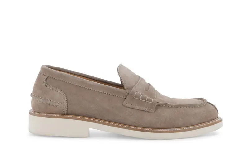 Melluso Mocassino estivo in camoscio beige con suola bianca u0890q