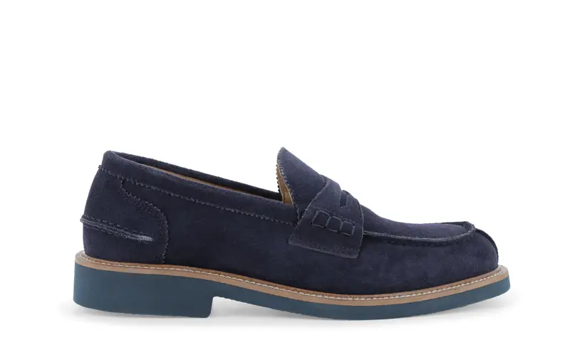 Melluso Mocassino in camoscio blu navy con guardolo a contrasto u0890q