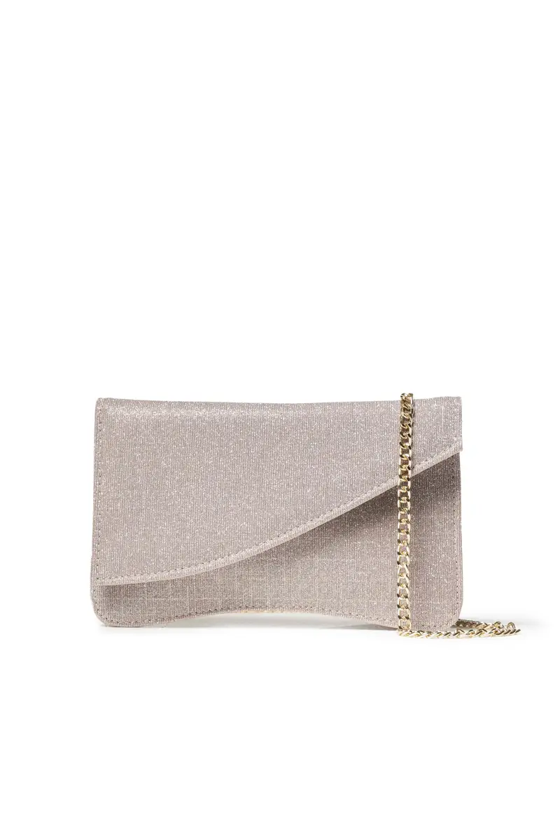 Melluso Pochette asimmetrica color cipria glitter con catena oro bj036q