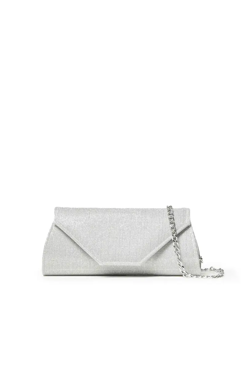 Melluso Pochette elegante argento glitter con tracolla a catena bj034q