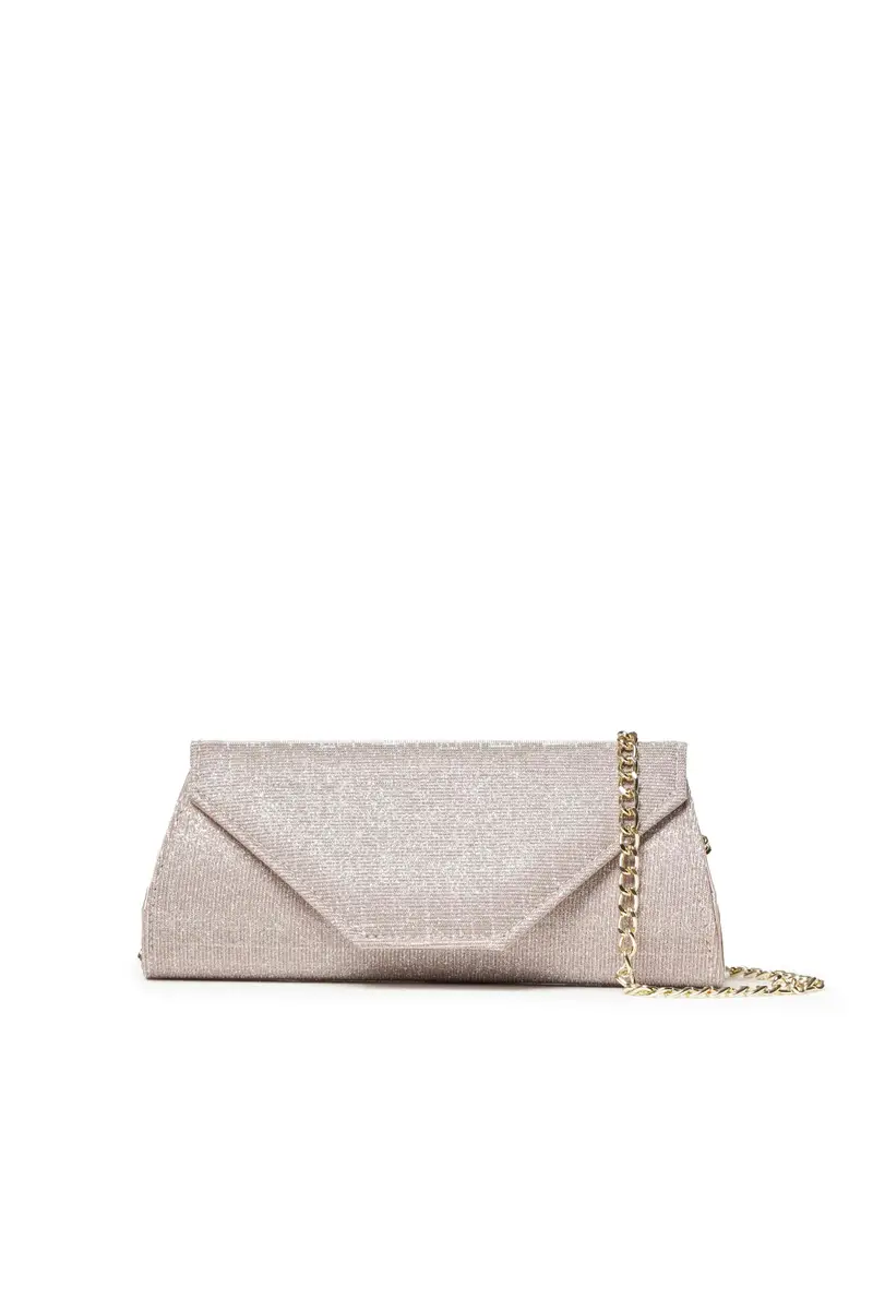 Melluso Pochette elegante rosa cipria perlato con tracolla oro bj034q