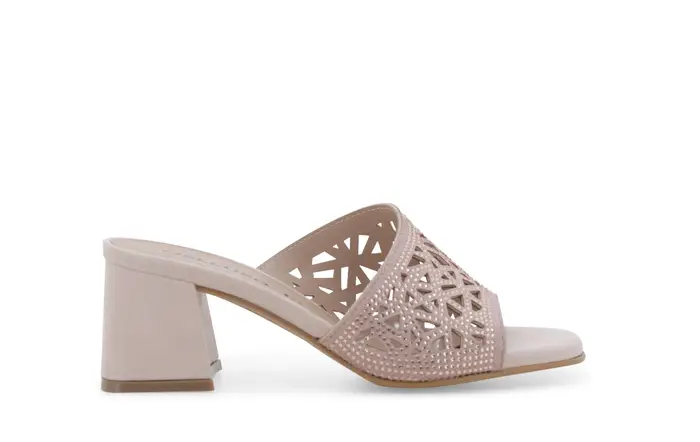 Sabot gioiello traforato in camoscio rosa cipria n657q