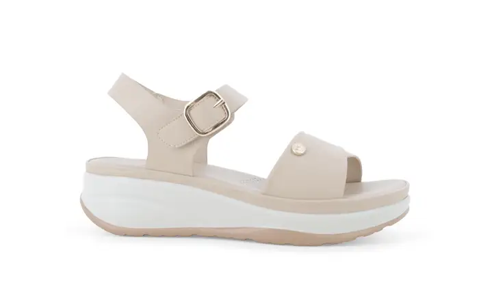 Melluso Sandalo in tessuto scamosciato con velcro regolabile beige 094102