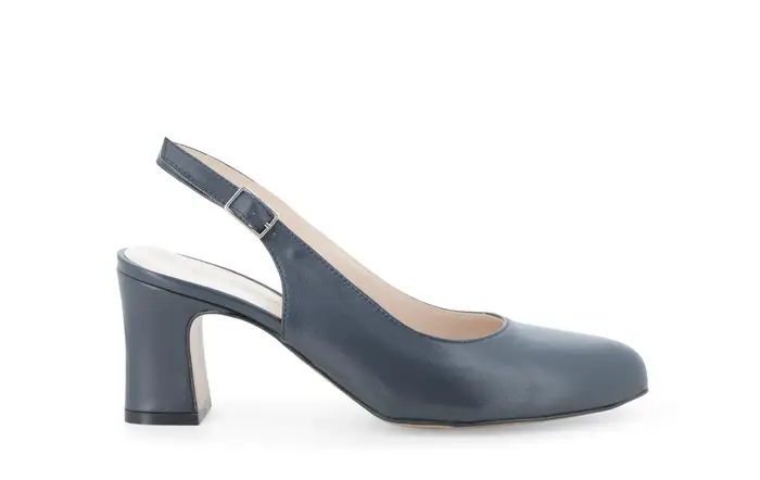 Melluso Slingback classica in pelle blu notte con tacco a blocco x516q
