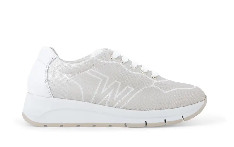 Sneakers allacciata donna in tessuto tecnico logato beige corda r20097