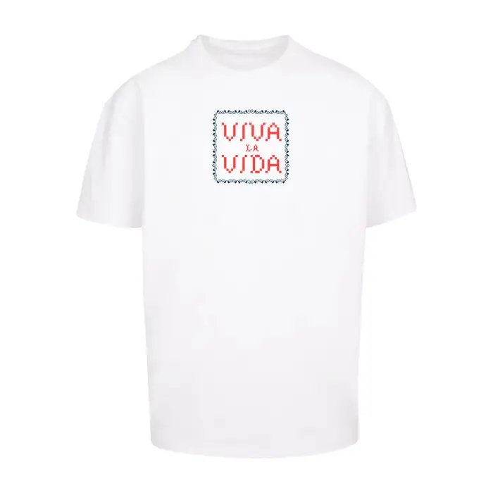 Merchcode T-shirt oversize Frida Kahlo - Pixels viva la vida Heavy Blanc
