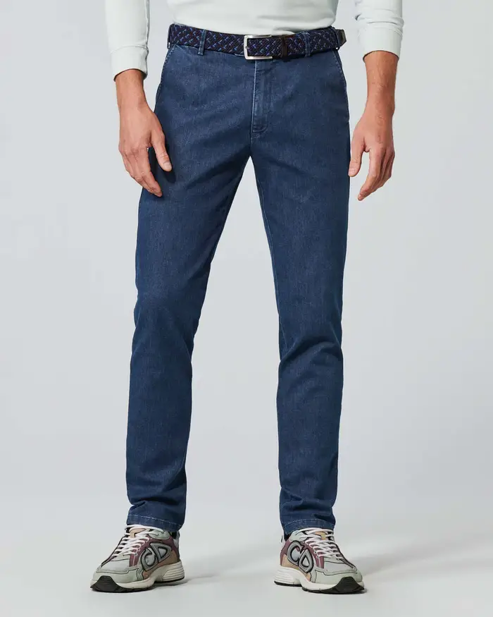 Pantalone chino Meyer in denim di cotone stretch lavaggio medio stone washed