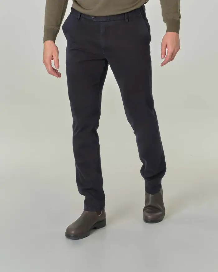 Pantalone chino Oslo blu in tessuto spinato di cotone stretch drop 4