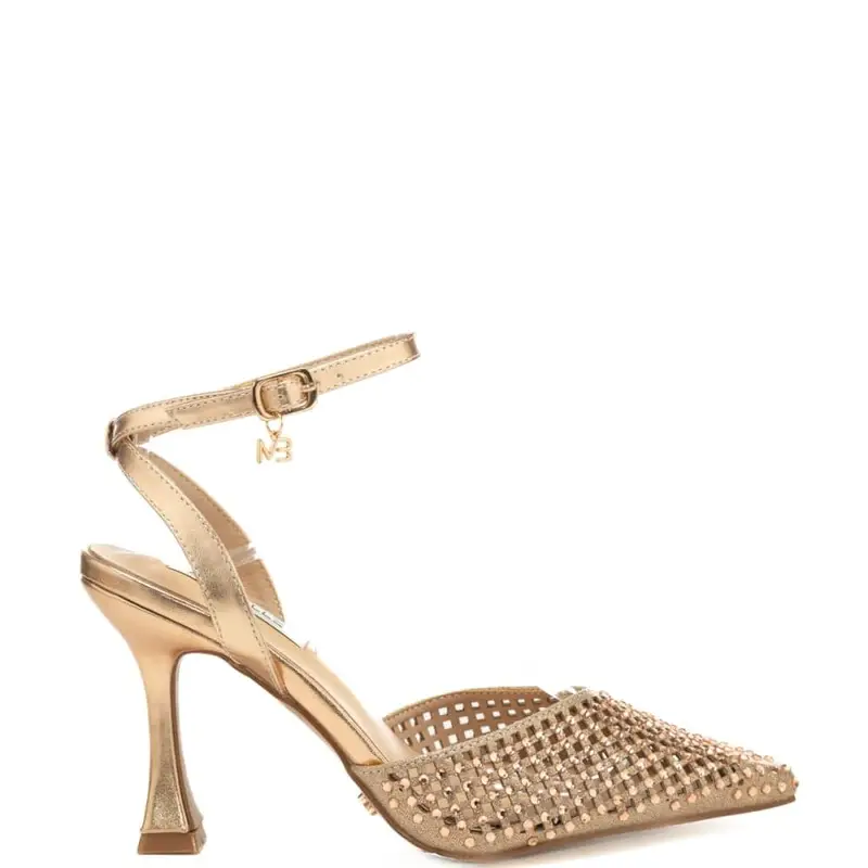 Miabelle scarpe alte da donna in tessuto intrecciato traforato con cinturino alla caviglia oro rosa