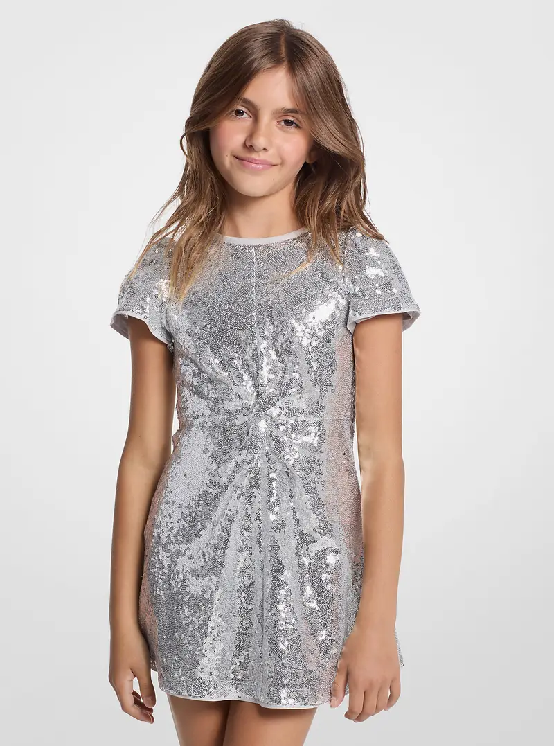 Michael Kors Kids MK Abito a maniche corte con paillettes e nodo frontale - Argento - Michael Kors
