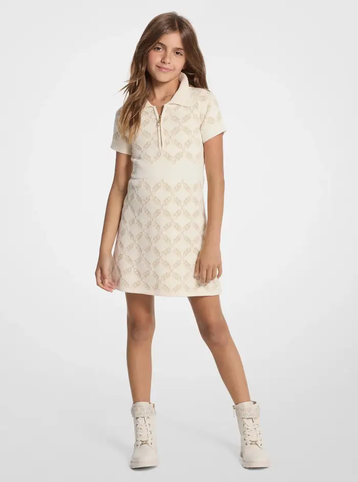 Michael Kors Kids MK Abito in maglia testurizzata con mezza zip e logo Empire Diamond - Naturale - Michael Kors