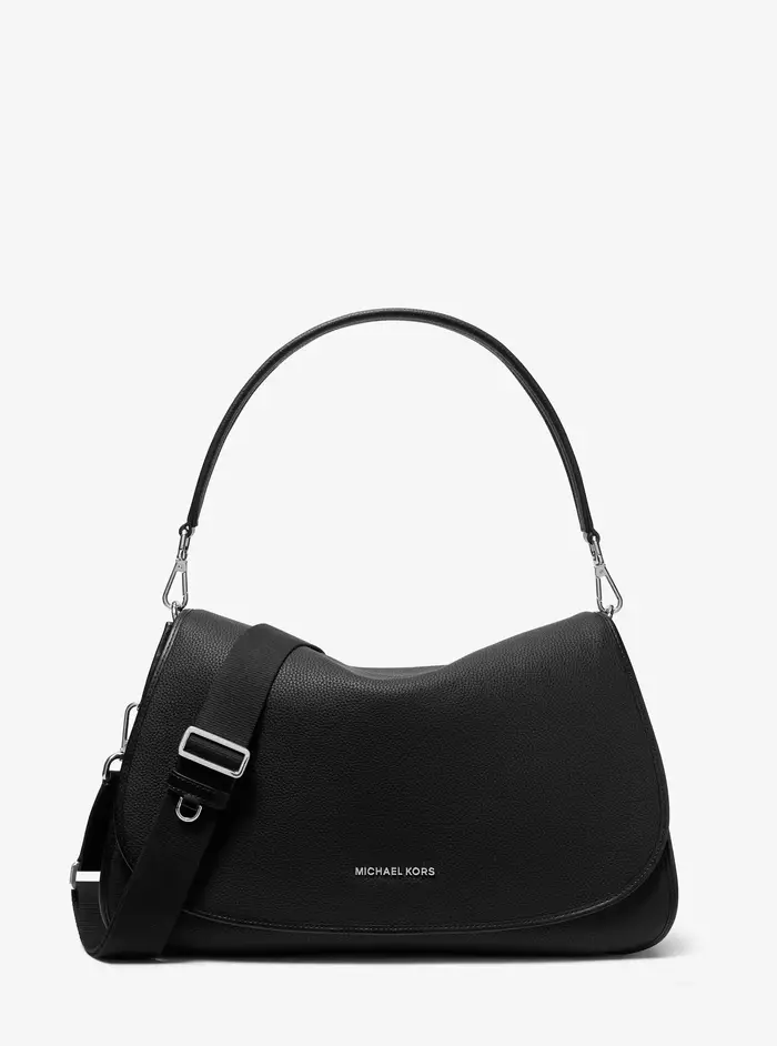 Michael Kors Mens MK Borsa messenger Holmes convertibile extra large in pelle martellata - Nero - Michael Kors