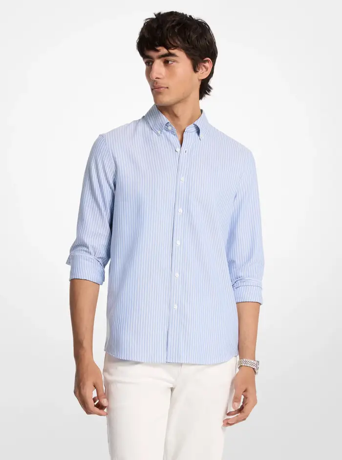 Michael Kors Mens MK Camicia classica in cotone a righe - Blu - Michael Kors