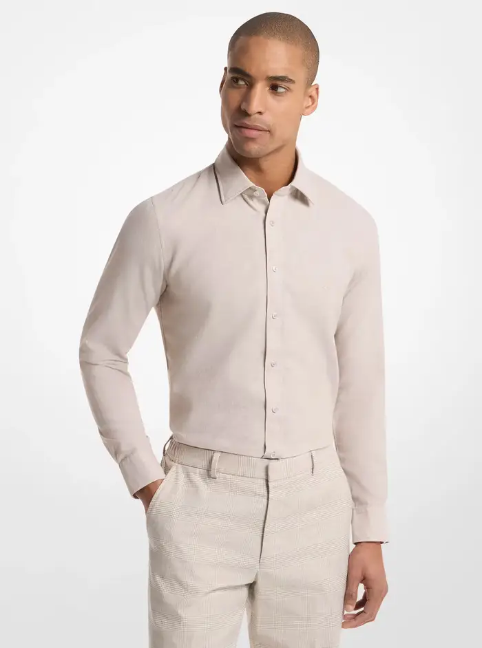 Michael Kors Mens MK Camicia slim fit in cotone e lino - Naturale - Michael Kors