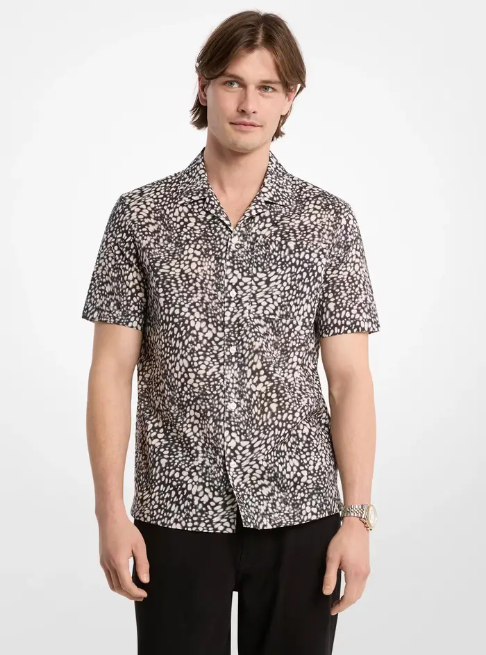 Michael Kors Mens MK Camicia stile cubano in cotone stampato - Nero - Michael Kors