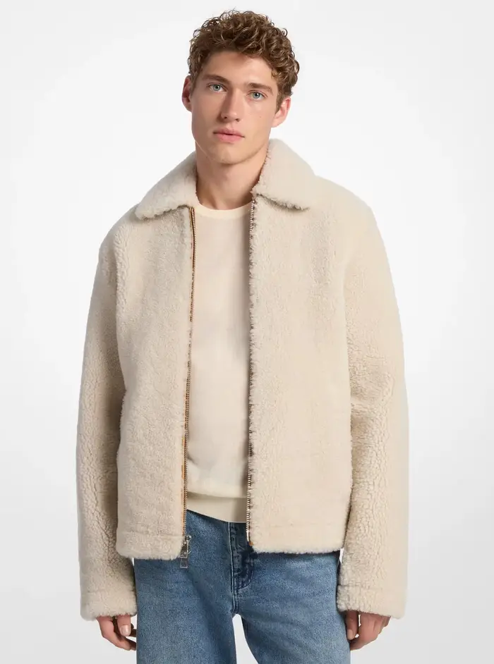 Michael Kors Mens MK Giacca a camicia in shearling - Marrone - Michael Kors