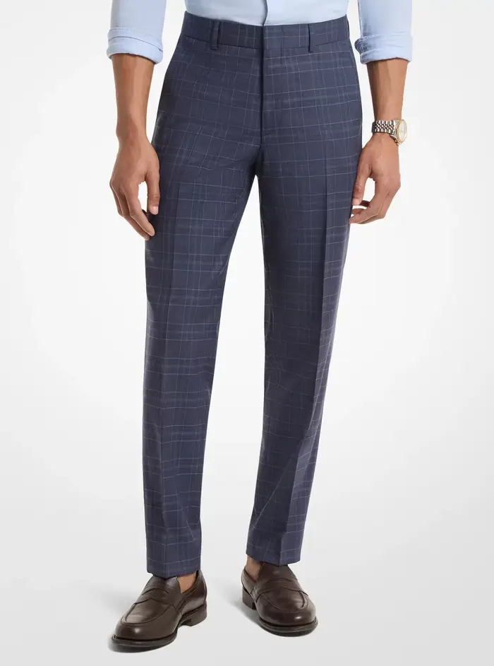 Michael Kors Mens MK Pantalone in misto lana motivo Principe di Galles - Blu - Michael Kors