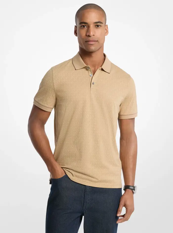 Michael Kors Mens MK Polo in jersey di cotone con stampa logo - Naturale - Michael Kors