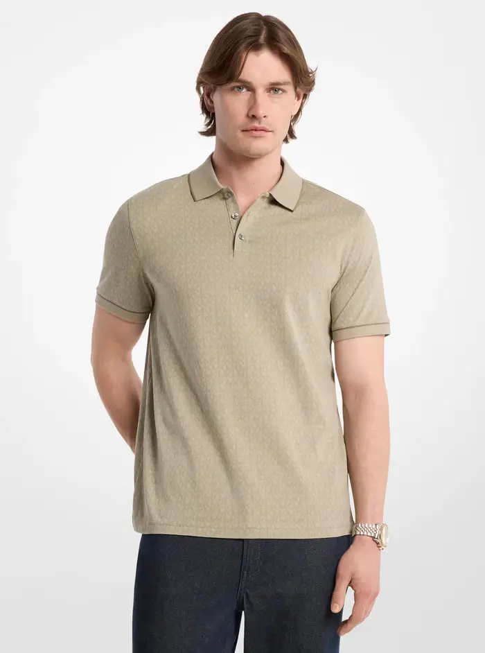 Michael Kors Mens MK Polo in jersey di cotone con stampa logo - Verde - Michael Kors