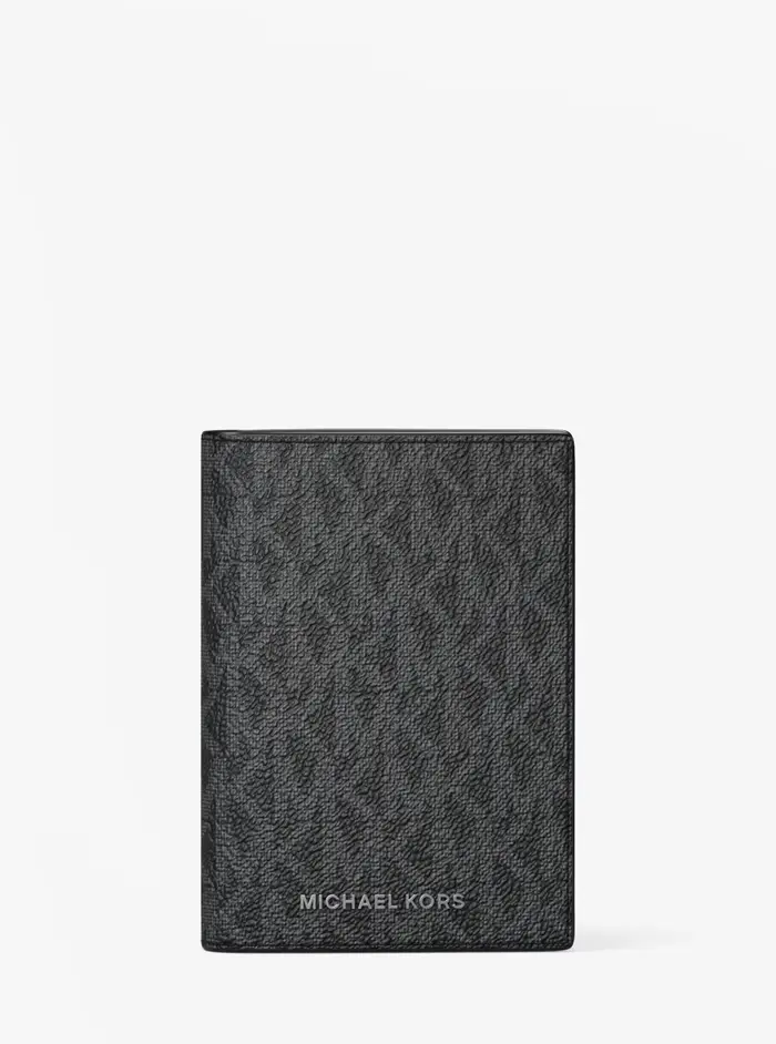 Michael Kors Mens MK Porta carte di credito a libro Hudson con stampa logo - Nero - Michael Kors
