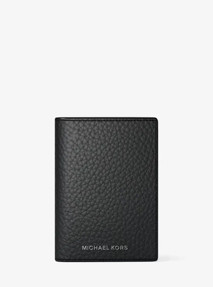 Michael Kors Mens MK Porta carte di credito a portafoglio Hudson in pelle martellata - Nero - Michael Kors