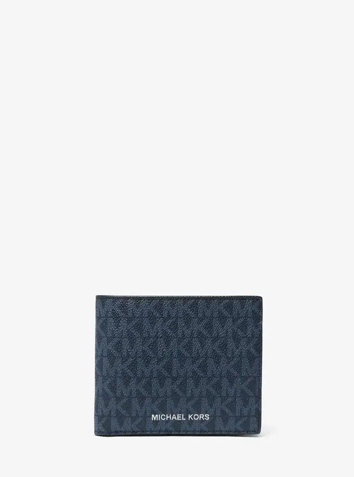 Michael Kors Mens MK Portafoglio a libro Greyson con logo e tasca per monete - Blu - Michael Kors