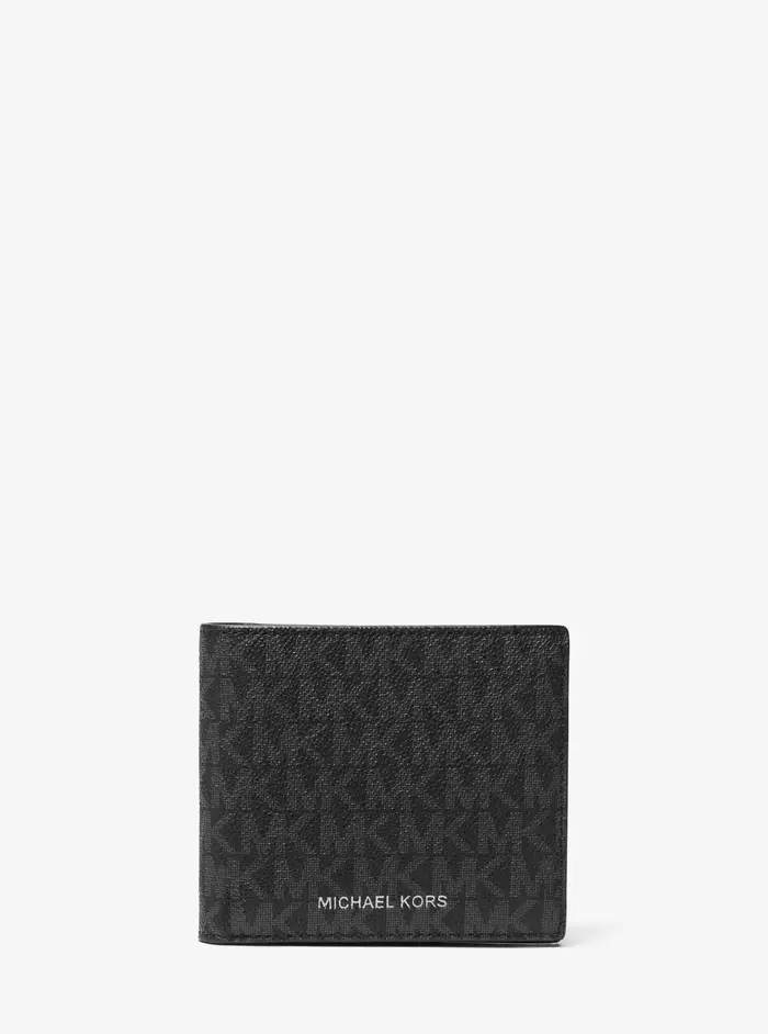 Michael Kors Mens MK Portafoglio a libro Hudson con stampa logo - Nero - Michael Kors