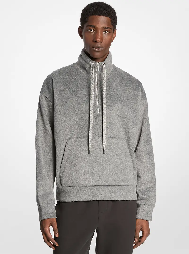 Michael Kors Mens MK Pullover in flanella con mezza zip - Grigio - Michael Kors