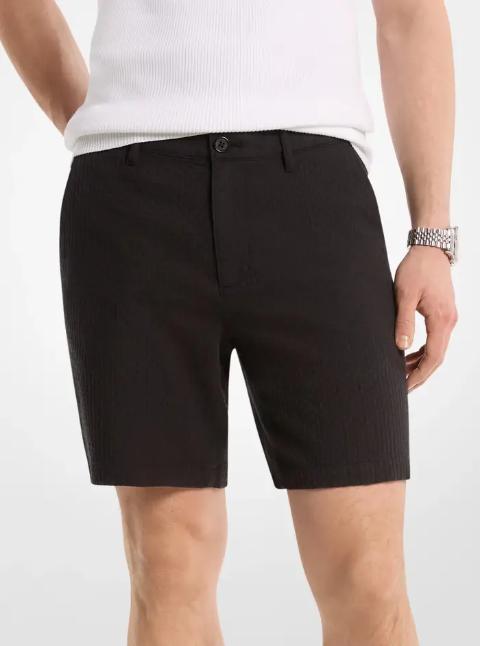 Michael Kors Mens MK Shorts in cotone a nido d ape - Nero - Michael Kors