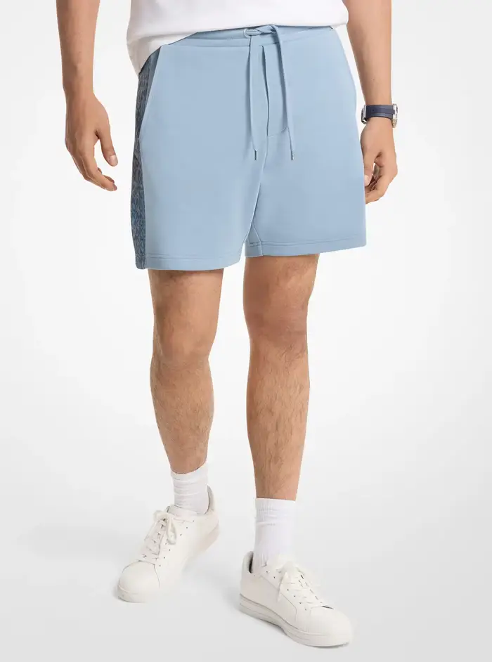 Michael Kors Mens MK Shorts in misto cotone con fettuccia con logo - Blu - Michael Kors
