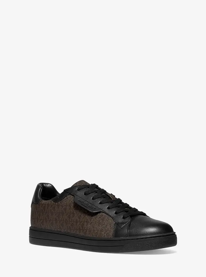 Michael Kors Mens MK Sneaker Keating in pelle con logo - Marrone - Michael Kors