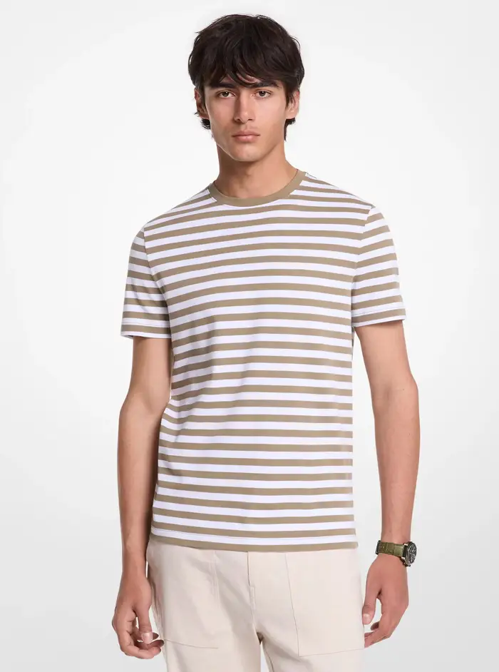 Michael Kors Mens MK T-shirt in cotone a righe - Verde - Michael Kors