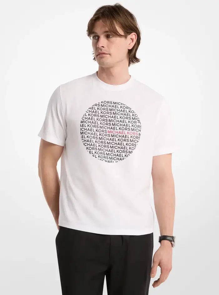 Michael Kors Mens MK T-shirt in jersey di cotone con logo a cerchio - Bianco - Michael Kors