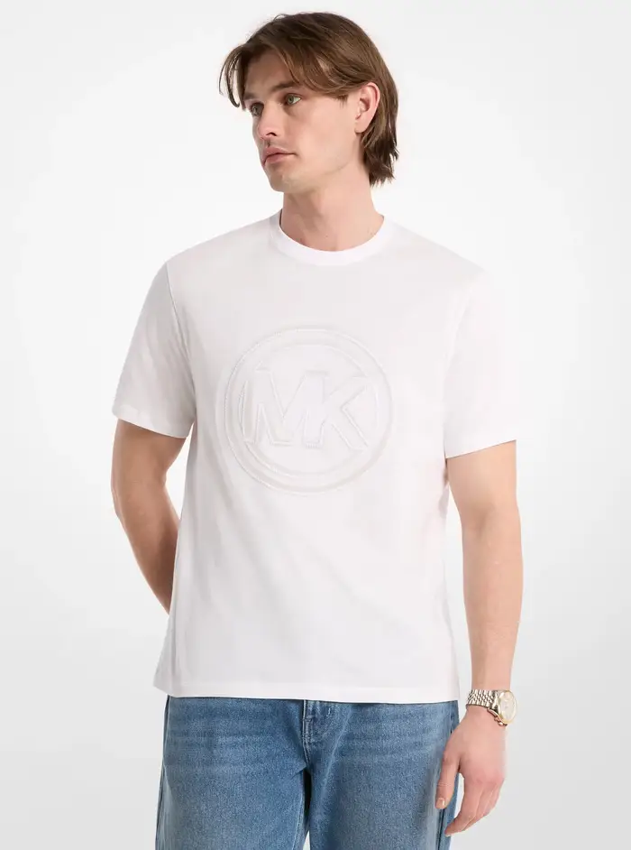 Michael Kors Mens MK T-shirt in jersey di cotone con logo - Bianco - Michael Kors