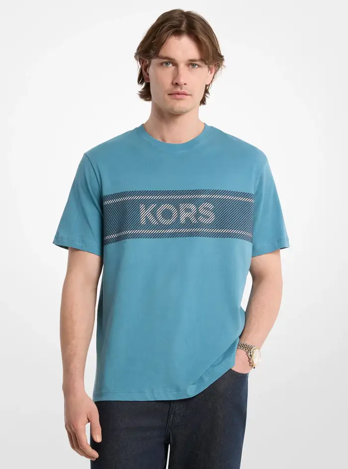 Michael Kors Mens MK T-shirt in jersey di cotone con logo - Blu - Michael Kors