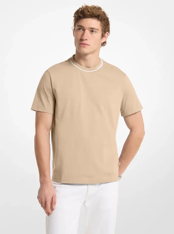 Michael Kors Mens MK T-shirt in jersey di cotone con logo sul bordo - Naturale - Michael Kors