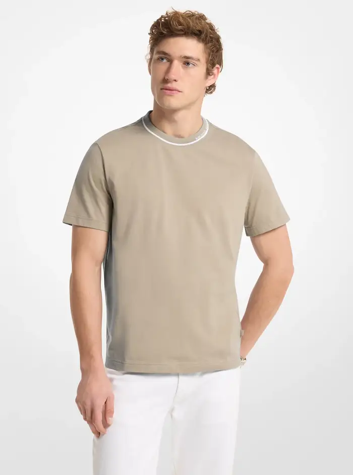 Michael Kors Mens MK T-shirt in jersey di cotone con logo sul bordo - Verde - Michael Kors