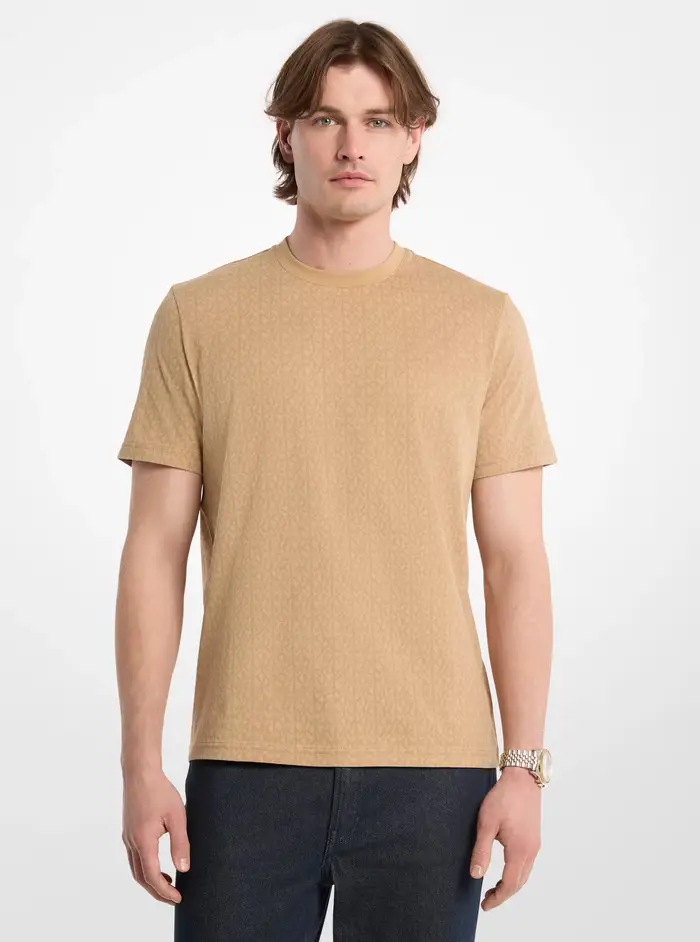 Michael Kors Mens MK T-shirt in jersey di cotone con stampa logo - Naturale - Michael Kors