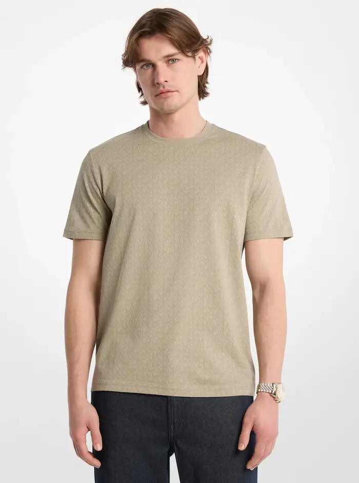 Michael Kors Mens MK T-shirt in jersey di cotone con stampa logo - Verde - Michael Kors