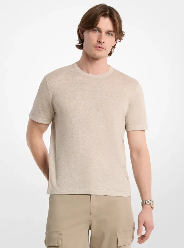 Michael Kors Mens MK T-Shirt in lino e cotone - Verde - Michael Kors