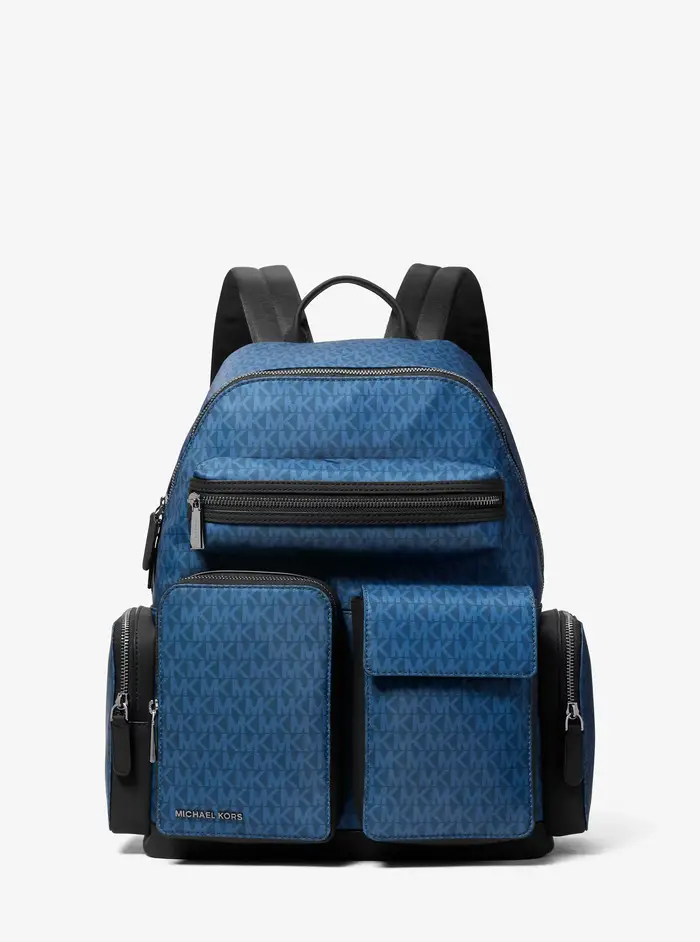 Michael Kors Mens MK Zaino cargo Brooklyn medio con stampa logo - Blu - Michael Kors